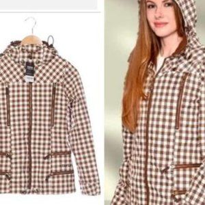 Burton Womens Full Zipper Check Ski Snowboard Jacket Long Sleeve Size M Brown